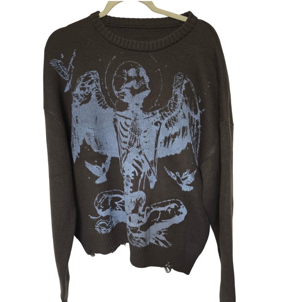 Civil PacSun Men's M Seize the Moment Skeleton Angel Distressed Sweater NEW